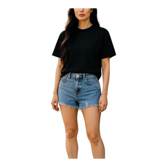 Pacsun Mom Jean Shorts Distressed Blue Denim with Frayed Hem size 23" - Picture 1 of 11